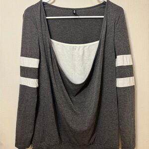 Noracora Charcoal and White Women's Cowl Neck Sweatshirt